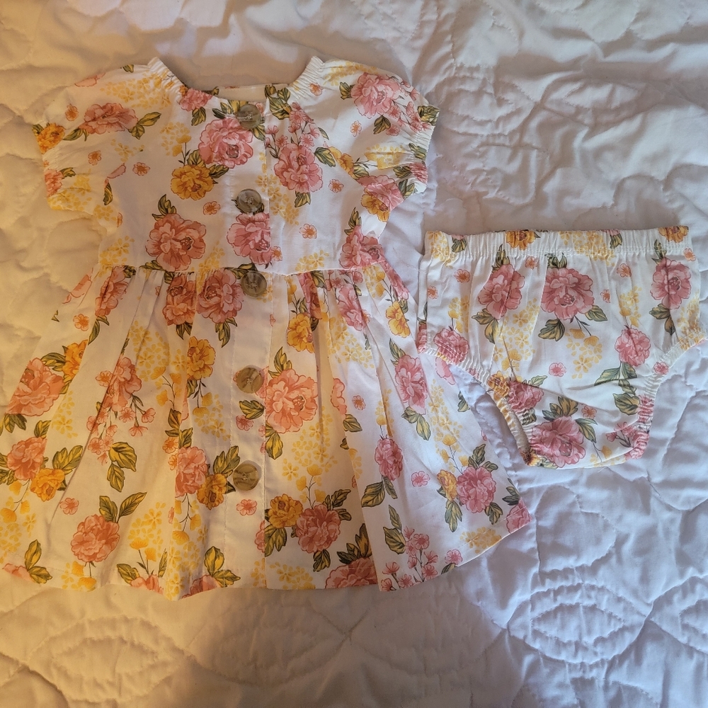 Little Lass Pink and Yellow Floral Baby Dress 6-9 Months NWOT